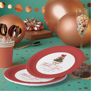 Christmas Tree Thank You Red Typography Paper Plate