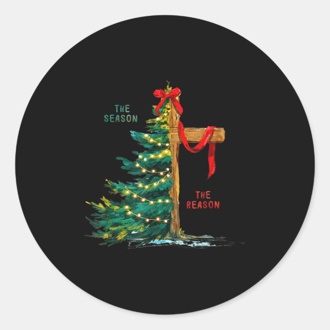 Christmas Tree The Season Jesus Cross Faith Holida Classic Round Sticker (Front)