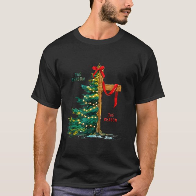 Christmas Tree The Season Jesus Cross Faith Holida T-Shirt (Front)