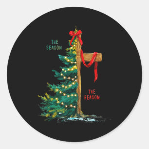 Christmas Tree The Season Jesus Cross The Reason  Classic Round Sticker