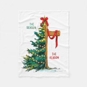 Christmas Tree The Season Jesus Cross The Reason  Fleece Blanket