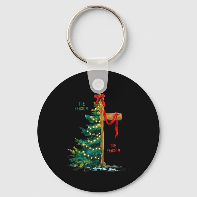 Christmas Tree The Season Jesus Cross The Reason  Key Ring (Front)