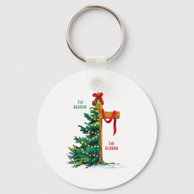 Christmas Tree The Season Jesus Cross The Reason  Key Ring (Front)
