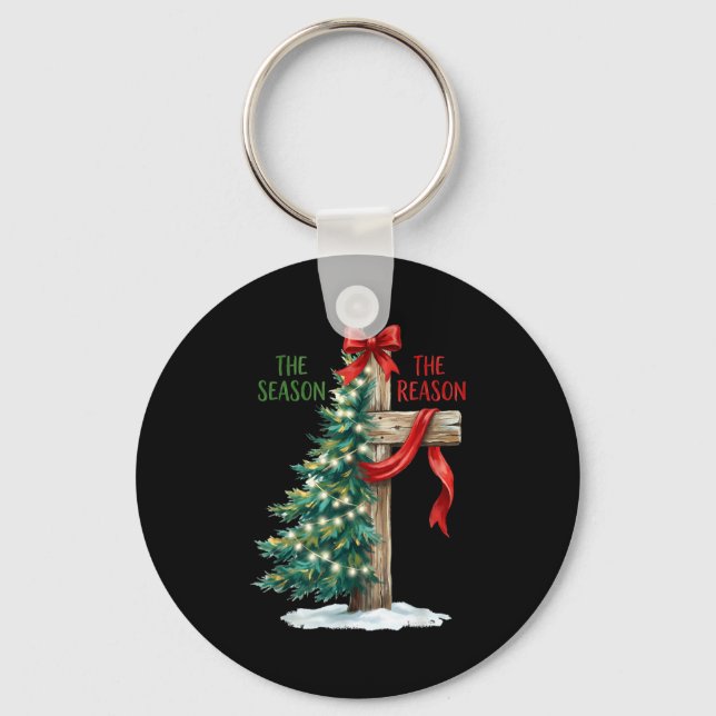 Christmas Tree The Season Jesus Cross The Reason X Key Ring (Front)