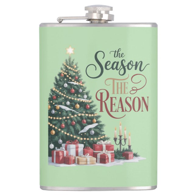 Christmas Tree The Season The Reason Hip Flask (Front)