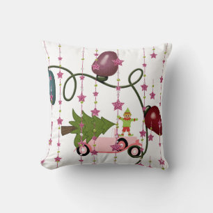 Christmas Tree Throw Pillow, Elf, Pink Car  Cushion