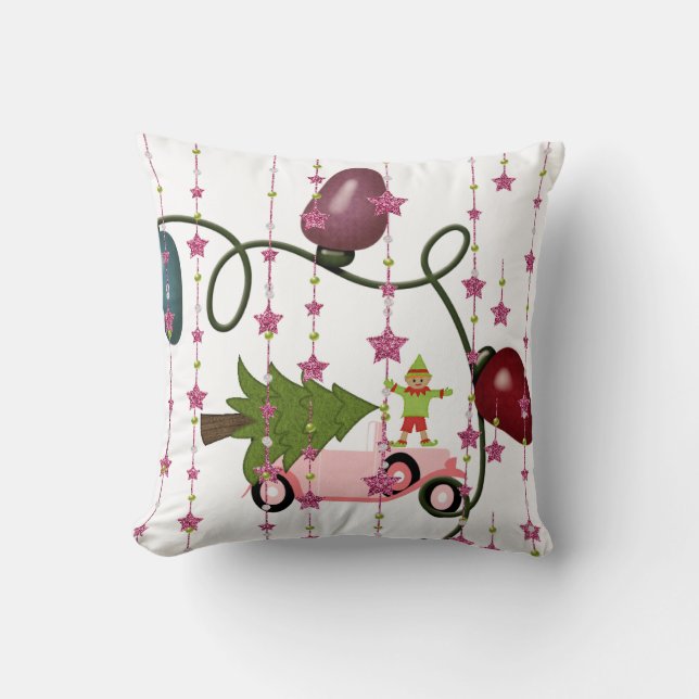Christmas Tree Throw Pillow, Elf, Pink Car  Cushion (Front)