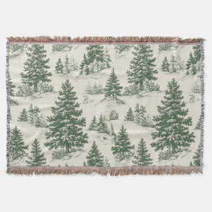 Christmas Tree  Toile  De Jouy Green Tablecloth Throw Blanket