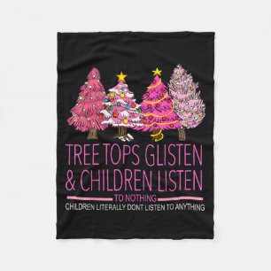 Christmas Tree Tops Glisten And Children Listen To Fleece Blanket
