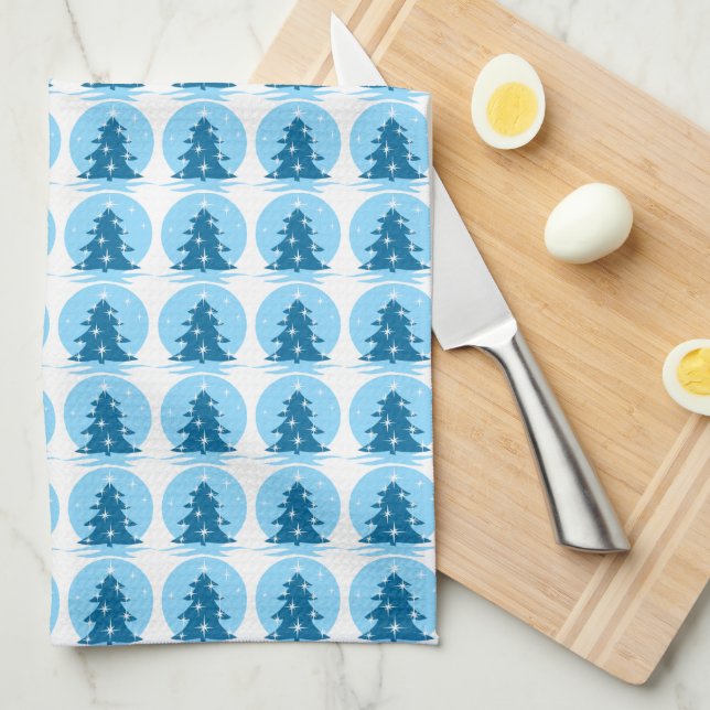Christmas Tree Towel Custom Blue Holiday Tea Towel (Quarter Fold)