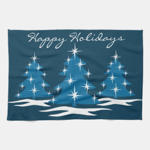 Christmas Tree Towel Custom Blue Holiday Tea Towel