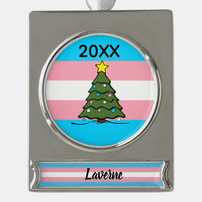Christmas Tree | Trans Flag | Banner Ornament (Front)