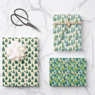 Christmas Tree Trio Wrapping Paper Sheet