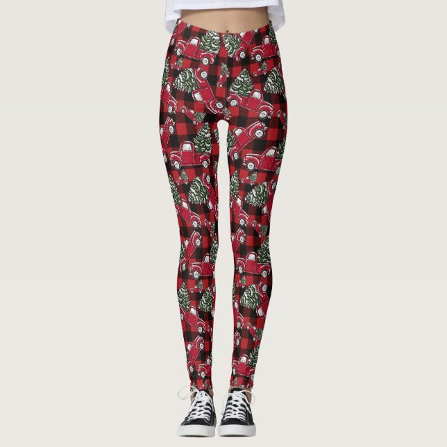 Christmas Tree Truck Pattern Leggings (Front)