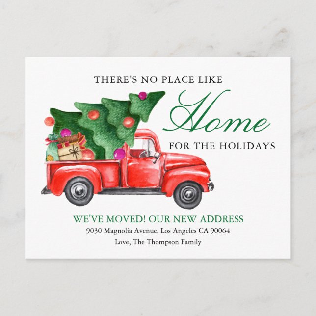 Christmas Tree Truck We've Moved Holiday Moving Announcement Postcard (Front)