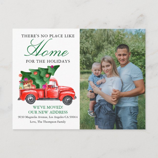 Christmas Tree Truck We've Moved Photo Moving Announcement Postcard (Front)