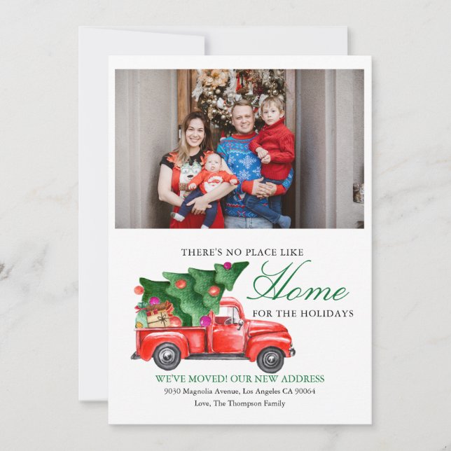 Christmas Tree Truck We've Moved Photo Moving Holiday Card (Front)