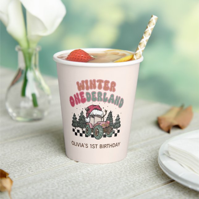 Christmas Tree Truck Winter Onederland Birthday Paper Cups (Insitu)