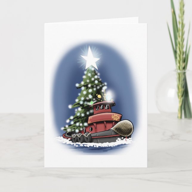 Christmas tree tugboat card (Front)