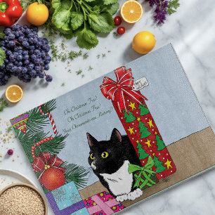 Christmas Tree Tuxedo Cat Cutting Board