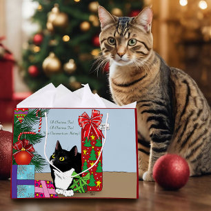 Christmas Tree Tuxedo Cat Large Gift Bag