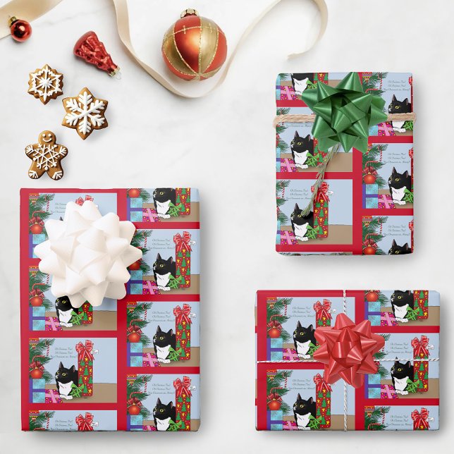 Christmas Tree Tuxedo Cat Wrapping Paper Sheet (Creator Uploaded)