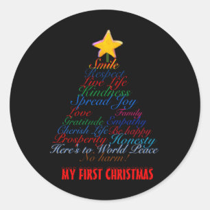 Christmas Tree Tygraphy Babys First Christmas Baby Classic Round Sticker