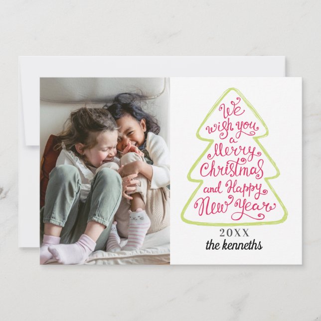 Christmas Tree Typography Holiday Photocard Card (Front)