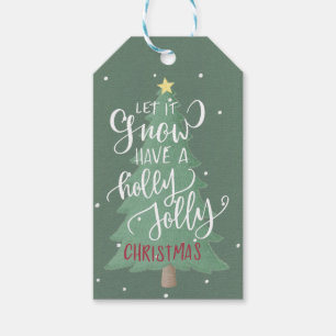 Christmas Tree Typography Hunter Green White Red Gift Tags