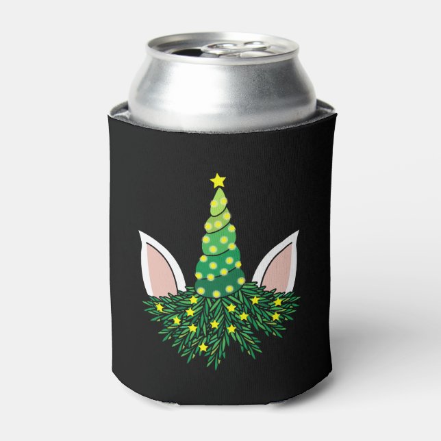 christmas tree unicorn can cooler (Can Front)
