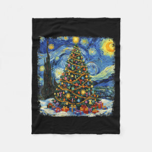 Christmas Tree Van Gogh Starry Night Christmas 202 Fleece Blanket