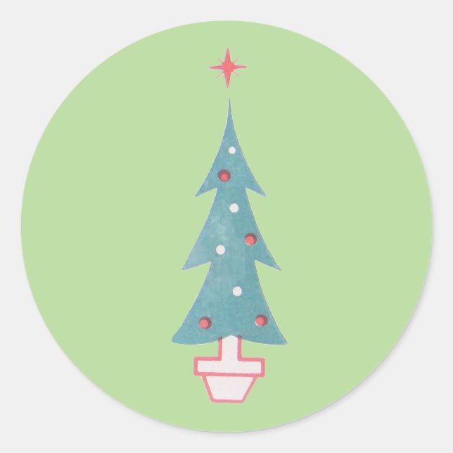 Christmas Tree Vintage 1950s Art Classic Round Sticker (Front)