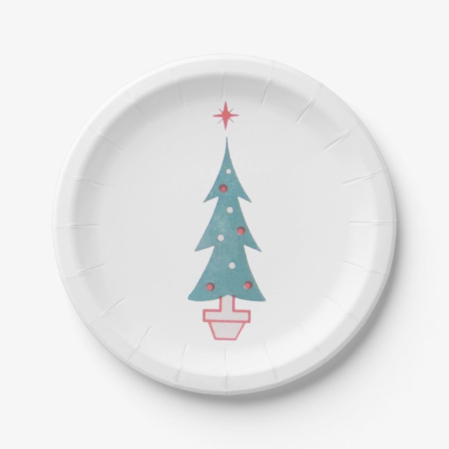 Christmas Tree Vintage 1950s Art Paper Plate (Front)