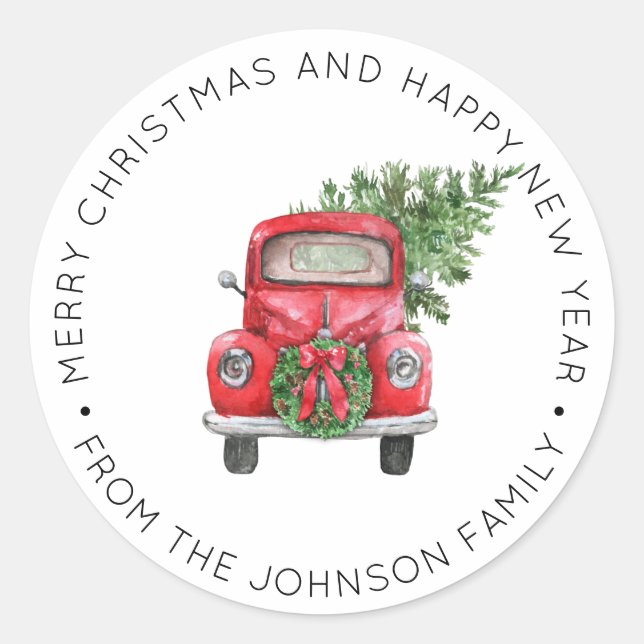 Christmas Tree Vintage Auto Truck Stickers Labels (Front)