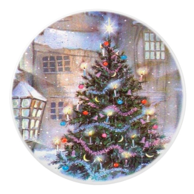 Christmas Tree Vintage Ceramic Knob (Front)