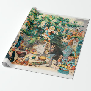 Christmas Tree Vintage Christmas Illustration Wrapping Paper