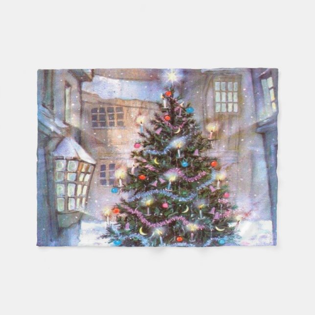 Christmas Tree Vintage Fleece Blanket (Front (Horizontal))