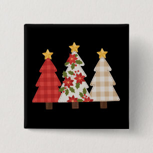 Christmas Tree Vintage Patchwork Cute Holiday  15 Cm Square Badge