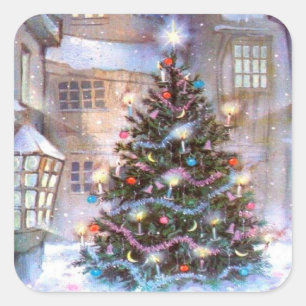 Christmas Tree Vintage Square Sticker