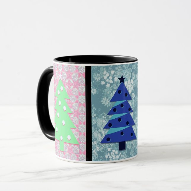Christmas Tree Vintage Style Colourful Mug Cup (Front Left)