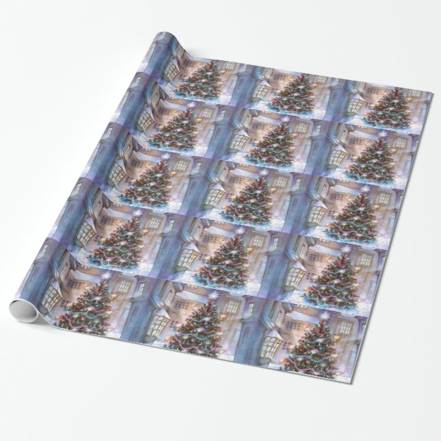 Christmas Tree Vintage Wrapping Paper (Unrolled)