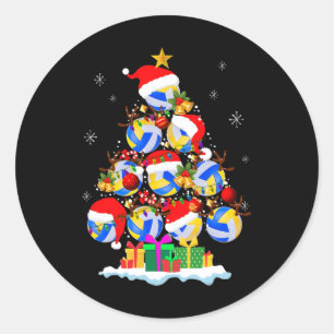 Christmas Tree Volleyball Ball Santa Hat Funny Xma Classic Round Sticker