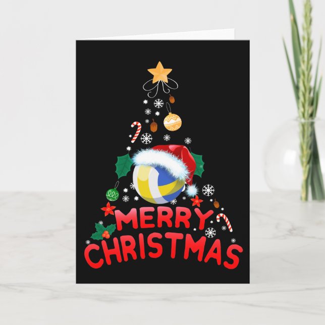 Christmas Tree Volleyball Santa Hat  2021 Xmas Holiday Card (Front)