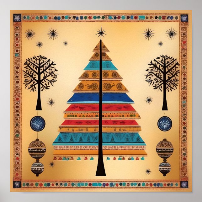 Christmas Tree Warli Art Poster (Front)
