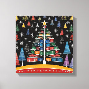 Christmas Tree Warli Art Stretched Canvas Print