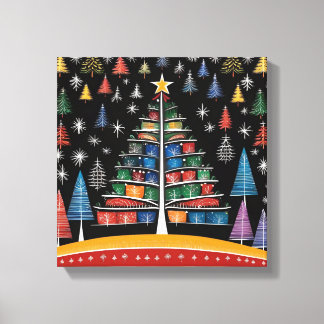 Christmas Tree Warli Art Stretched Canvas Print
