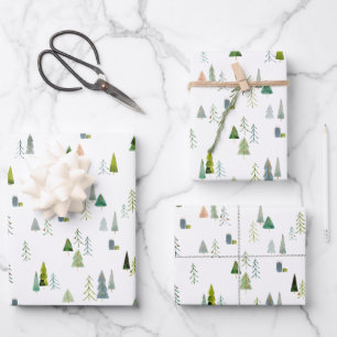 Christmas Tree Watercolor and Gold  Wrapping Paper Sheet