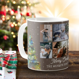 Christmas Tree Watercolor Family 6 Photo Collage Coffee Mug