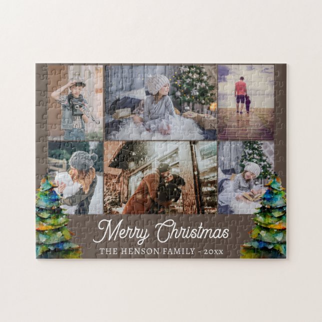 Christmas Tree Watercolor Family 6 Photo Collage Jigsaw Puzzle (Horizontal)