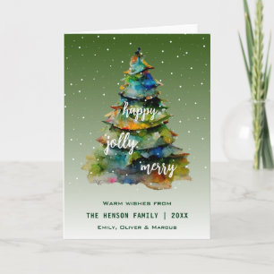 Christmas Tree Watercolor Merry Jolly Happy Holiday Card